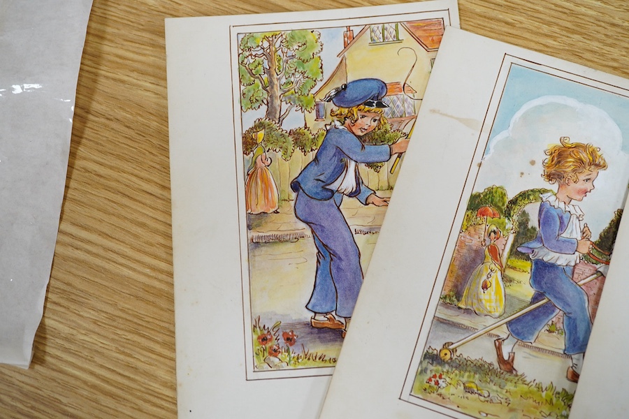 Elsie Naumann (20th. C), six original 1930’s watercolours for postcard designs, Humorous children, each monogrammed, largest 19.5 x 14cm. Condition - fair